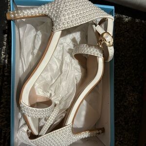 Elegant White Pearl-Embellished Heels